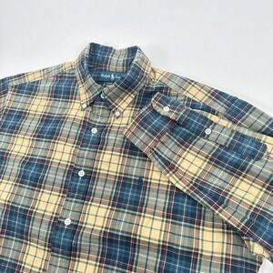 Ralph Lauren Shirt Mens Large Blue Tan Plaid Classic Fit  Cotton Preppy Casual